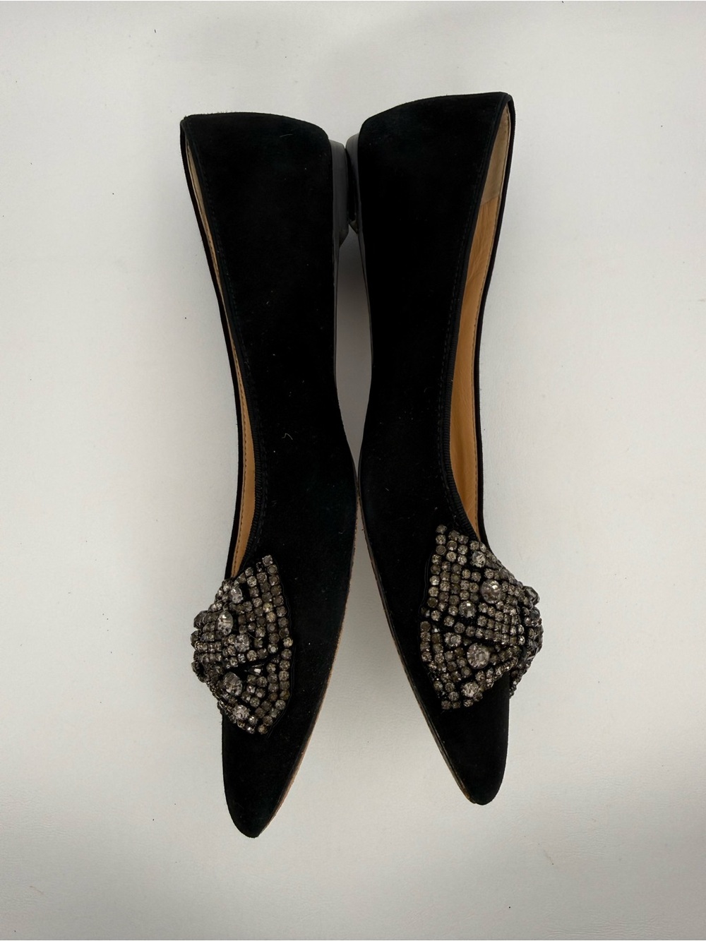 Tory Burch Vanessa Black Suede Pointed Toe Crystal -Bow Ballet Flat Sz 9.5 Prepp - Picture 8 of 17